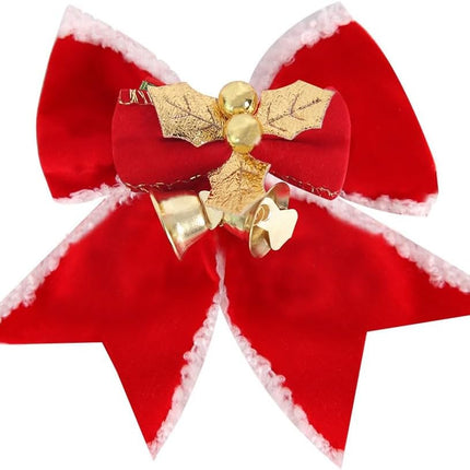 12pcs 3.15inch Christmas Bows Decorations Red Velvet Wreaths Bows with Bells Small Christmas Tree Topper Bows for Wedding Party Farmhouse Decoration Ornaments(B)