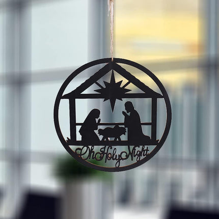 Large Christmas Oh Holy Night Wooden Sign 12.59'' x 12.59'' Cutout Rustic Farmhouse Nativity Manger Scene Photo Booth Prop Outdoor Indoor,Merry Christmas Wreath Party Supplies