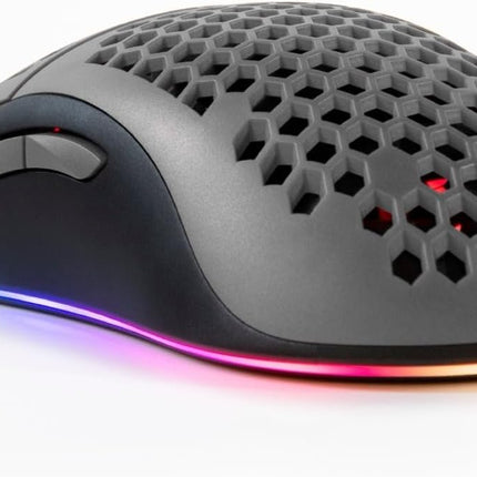Arozzi Favo Ultra Lightweight Customizable RGB Gaming Mouse with Honeycomb Pattern Pixart 3389 Sensor and Omron 20M Switches - Grey