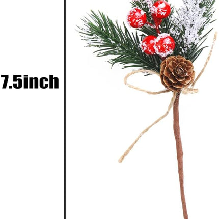 10 Pcs Christmas Berries Pine Cones for DIY Crafts-Christmas Tree Picks Spray Evergreen Artificial Pine Branches Holly Stem,Xmas Garland Décor, Wrap Embellishment (Red)