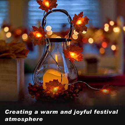 Coolrunner 2 Pack Maple Leaves String Light, Fall Garland Lights, Waterproof Battery Operated Maple Leaf LED String Light with 2 Modes for Home Indoor Outdoor Garden Party Decor Thanksgiving Christmas