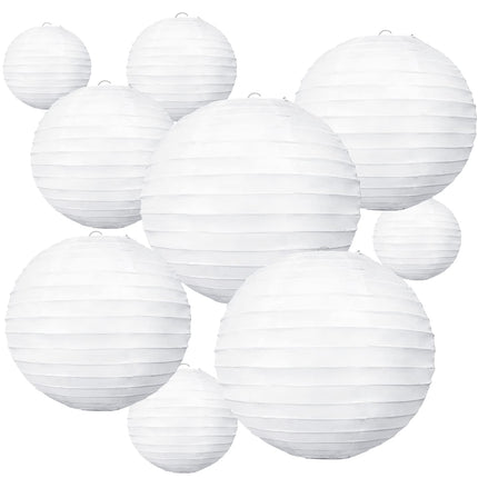BEISHIDA 10Pcs White Paper Lanterns Decorative Chinese/Japanese Hanging Round Paper Lanterns Lamp for Birthday, Wedding, Christmas, Bridal, Home Decor, Party Decoration(Size of 4”, 6”, 8”, 10”)