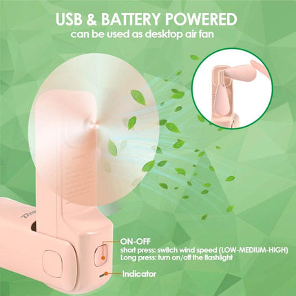Handheld Fan, 3 In 1 Portable Personal Fans With Power BankFlashlight, Mini Foldable Pocket Desk Fan, Usb Rechargeable Battery
