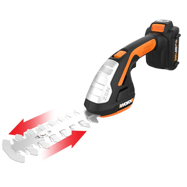 WORX WG801 20V Shear Shrubber Trimmer, Battery and Charger Included,Black and Orange & WA3575 20V PowerShare 2.0 Ah Replacement Battery, Orange and Black