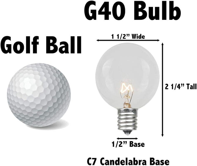 Novelty Lights 25 Pack G40 Frosted White Outdoor Globe Bulbs, Light Bulbs Glass Incandescent Bulbs With 3000 Hour Lifespan, Globe String Lights Replacement Bulbs