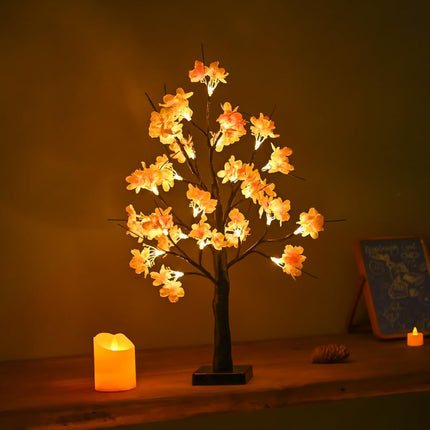 Snokip Peach Blossom Tree Light, 23inch 24LED Lighted Tabletop Lamp, USB Powered Artificial Flower Bonsai Tree Lamp, s for Home Decor Room Office Party Wedding Christmas Decorations