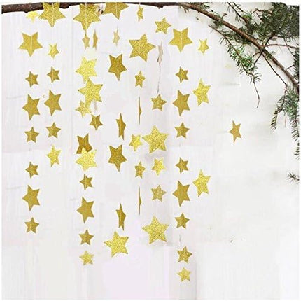 3-Pack,Gold Star Garland, Golden Christmas Galaxy Banner, Twinkle Twinkle Little Star Garland Christmas Garland, Christmas Decor, Gold Baby Shower (4 inch in Diameter,13 Feet)