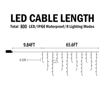 Hezbjiti Christmas Lights Decorations Outdoor, 800 LED 65.6 FT 8 Modes 150 Drops Fairy String Curtain Lights for Christmas Decor Eaves Window Party Yard Garden Indoor (Warm White)