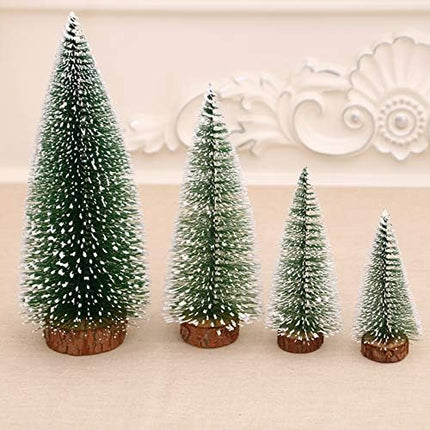 Mini Christmas Tree Snow Frost Sisal Trees Desktop Mini Pine Tree Bottle Brush Trees for Christmas Party Home Decoration(8 Pcs 2 Size: 10/15cm Height)