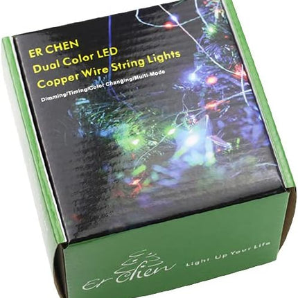 ER CHEN 2 Pack Dimmable USB String Lights, 33ft 100 LED Warm White & Multi-Color Changing Fairy Lights with Remote&Timer, 8 Modes Silver Coated Copper Wire Lights for Bedroom, Patio, Party