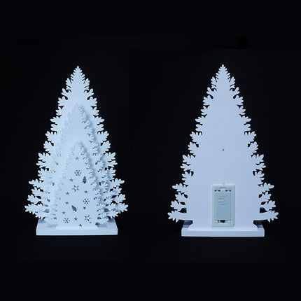 Wooden Christmas Tree Tabletop Decor, LED Wood Craft Christmas Trees Light 2AA Battery Powered 13 inch for Xmas Home Decorations(Indoor)