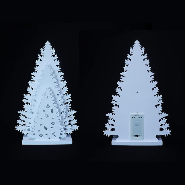 Wooden Christmas Tree Tabletop Decor, LED Wood Craft Christmas Trees Light 2AA Battery Powered 13 inch for Xmas Home Decorations(Indoor)