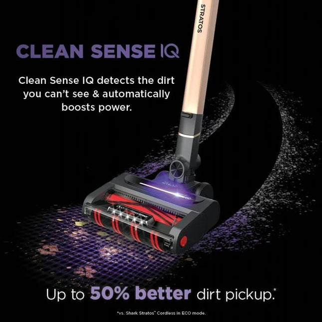 Shark Iz840H Stratos Cordless Vacuum With Clean Sense Iq, Duoclean Powerfins Hairpro, Includes Crevice Tool, Up To 50 Minute Runtime, Rose Gold Reed