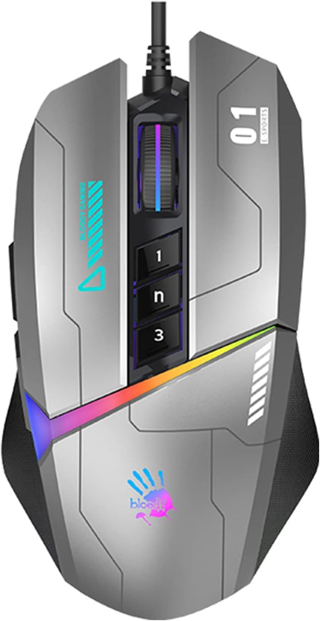 Bloody W60Max Wired RGB FPS Gaming Mouse, 10000 CPI, All Buttons Programmable, 2000Hz Report Rate, 250 IPS, 4M Onboard Memory (Gungrey)