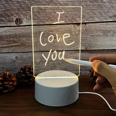 TEESTA 3D Acrylic Message Note Board LED Night Holiday Light Decorative Lamp Creative Keeps Notes Drawing Table Lamp for Home Decor Bedroom Gift Office Decoration Erasable Board(Round)