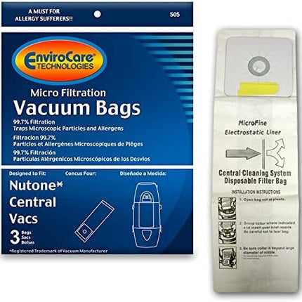 Envirocare Micro Filtration Vacuum Cleaner Dust Bags Made To Fit Nutone Central Vacuums 3 Pack