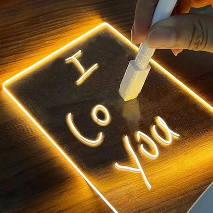 TEESTA 3D Acrylic Message Note Board LED Night Holiday Light Decorative Lamp Creative Keeps Notes Drawing Table Lamp for Home Decor Bedroom Gift Office Decoration Erasable Board(Round)