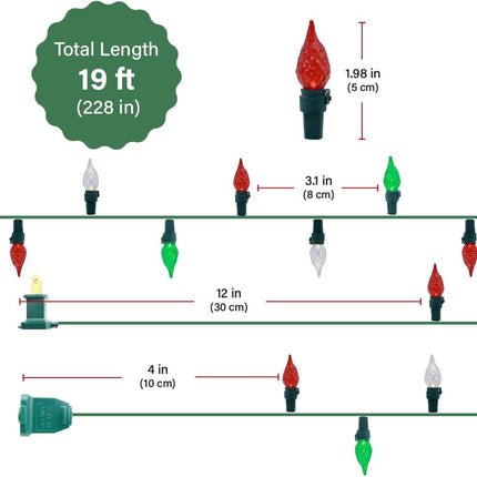 Red White Green Led Christmas String Lights C5 Glass Bulb19FT 70 LEDs ETL Green Wire Indoor Outdoou Use Xmas Holiday Decor