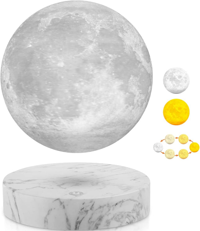 VGAzer Levitating Moon Lamp,Floating and Spinning in Air ly with 3D Printing LED Moon Light Has 3 Colors for Unique Christmas s,Room Decor (Marble Base 3 Colors)
