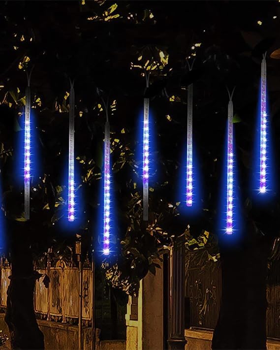 Christmas Lights Outdoor UL Listed Blue Falling Rain Drop Lights IP65 Waterproof 10 Tubes 240 LEDs Meteor Shower Lights Luces de Navidad para Exterior String Lights s for Garden Xmas Tree Decor
