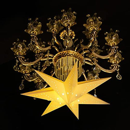 Hiboom Paper Star Lantern 24 Inch, 8 Mode 50 LEDs Firework Fairy String Lights, Light up Hollow Out Star Hanging Decoration for Indoor Outdoor Room Wedding Christmas Party (7-Point Star, 1 Set)