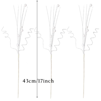 16Pcs Glitter Christmas Tree Picks Curly Sprays Sparkle Artificial Berry Stems Twigs 17" Ting Branches Vase Fillers Decorative Sticks for Xmas Tree Decorations Winter Wreath DIY Crafts (16, White)
