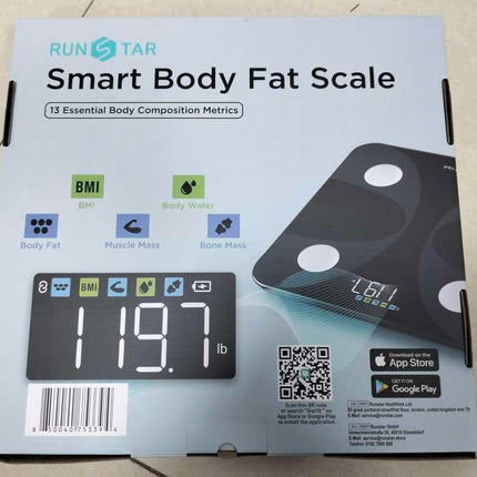 RunSTAR Ultra-Precision Digital Accurate Bathroom Smart Scale Body Weight and Fat Percentage 13 Body Composition Analyzer 400lb Capacity Black Plastic Floor Scale