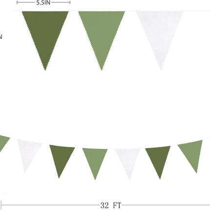 32Ft Olive Green Party Decorations Sage Green Triangle Flag Fabric Banner Pennant Garland Streamers for Birthday Wedding Woodland Baby Shower Jungle Safari Summer Golf Outdoor Party Decor