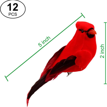 12 PCS Cardinals Clip On Christmas Tree Ornaments, Realistic Artificial Red Cardinals Birds Ornaments for Christmas Tree Wreath Centerpiece Decorations Crafts, 5" Long