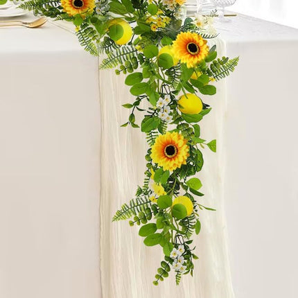 Artificial Lemon Garland, 6.56Ft, Sunflower Lemon Hanging Vines, Artificial Flower Garland for Anniversary Room Kitchen Garden Birthday Wedding Baby Shower Party Table Decor