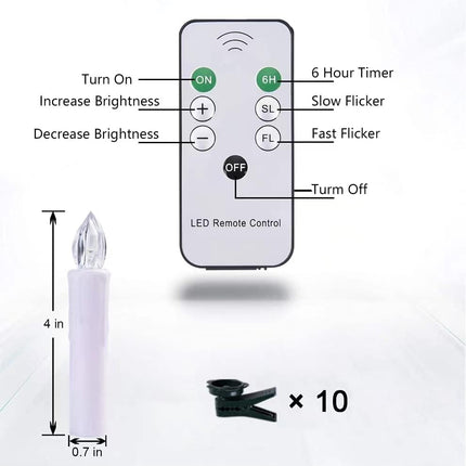 10 PCS LED Window Candles with Remote Timer, Battery Operated Flameless Taper Candles Light with Clips/Suction Cups Warm White Light for Christmas Halloween Dia 0.7''x 4''