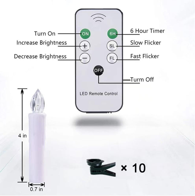 10 PCS LED Window Candles with Remote Timer, Battery Operated Flameless Taper Candles Light with Clips/Suction Cups Warm White Light for Christmas Halloween Dia 0.7''x 4''