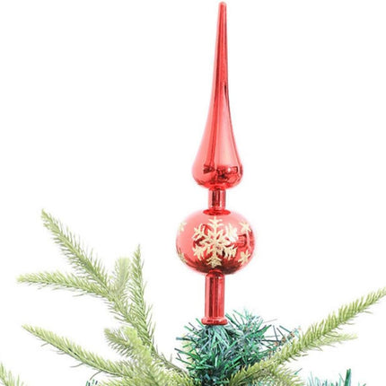 LOGOFUN 2Pcs Christmas Tree Topper Glass Spherical Treetop Hand Painted Tree Ornament Xmas Party Decorations (Red)