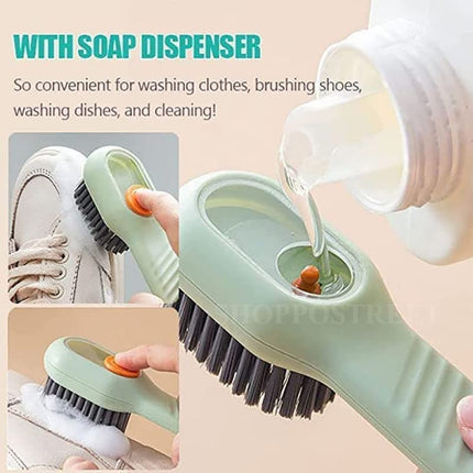 Eloxee Soap Dispensing Cleaning Brush with Handle Scrubbing Reusable Washing Shoe Brush for Shoes Clothes Cleaning (2 in 1 Brush)