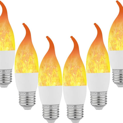 Lpraer 6 Pack E26 LED Flame Effect Light Bulbs 3 Modes Flickering Flame Tip Candelabra Light Bulbs Warm White Chandelier Bulbs for Easter Halloween