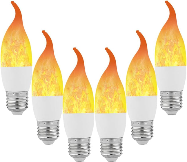 Lpraer 6 Pack E26 LED Flame Effect Light Bulbs 3 Modes Flickering Flame Tip Candelabra Light Bulbs Warm White Chandelier Bulbs for Easter Halloween