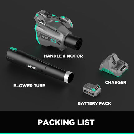 Litheli Cordless Leaf Blower 40V, Battery Leaf Blowers for Lawn Care, with Brushless Motor, Axial Blower for Blowing Leaf, Dust, Snow, Debris, with 2.5Ah Battery & Charger Included, Black