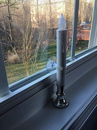 DRomance 9" Flameless Window Taper Candles Battery Operated with 8-Key Remote and Timer, 8 Pack White Christmas Holdiay Window Candles with Silver Holders, Suction Cups and AA Batteries Included