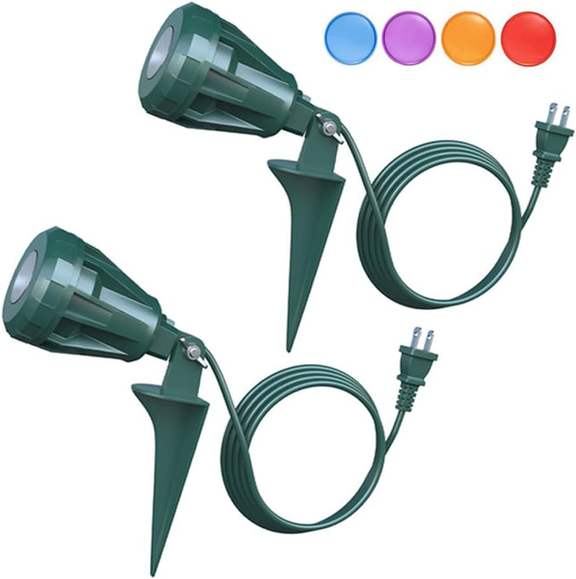 Outdoor LED Spotlights with RGB 4 Multicolor Lenses, 180 Degree Rotatable Lamphead, 120V Spotlight for Yard, Flag, Halloween and Christmas Decor, 6FT Extension Cord, 400LM 5000K, ETL Listed, 2Pack