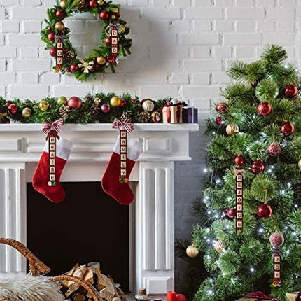 Christmas Ornaments Tree Decorations Personalized Wooden Letter Tiles DIY Crafts Capital Letter Tiles Ribbon Bells for Tree Decorations Christmas Wreath Room Holiday (Red and Black)