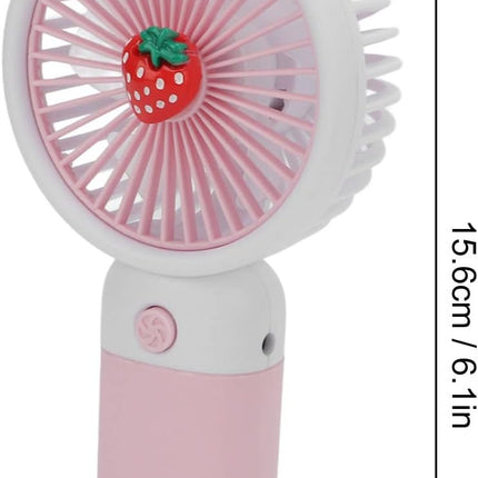 Mini Handheld Fan, Usb Rechargeable Cartoon Strawberry Look Portable Fan With Removable Base For Home Office Outdoor