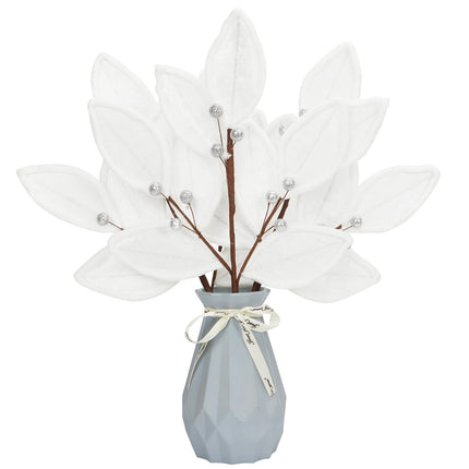 Christmas Tree Picks Leaf Berry Sprays Artificial Velvet Bay Leaves Holly Berries Stems Decorative Sticks for Xmas Tree Topper Vase Filler Branches Flower Arrangment Craft Home Decor Set of 3 (White)