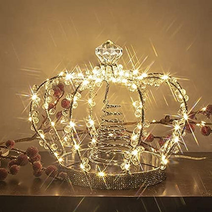 PEIDUO Christmas Jeweled Crown Tree Topper, Light up Tree Topper with 60 Warm White Lights, Large Christmas Topper Unique with Multifunction Controller, Metal Xmas Topper Decorations for Tree, Plug in