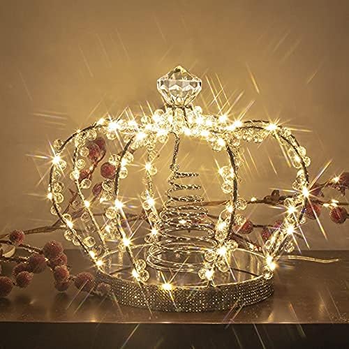 PEIDUO Christmas Jeweled Crown Tree Topper, Light up Tree Topper with 60 Warm White Lights, Large Christmas Topper Unique with Multifunction Controller, Metal Xmas Topper Decorations for Tree, Plug in
