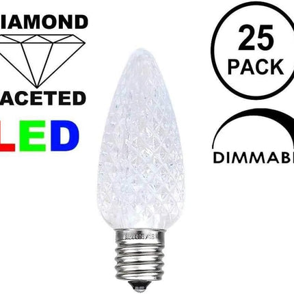 Novelty Lights 25PK C7 LED Faceted Ultra Bright Dimmable Outdoor Christmas Light Replacement Bulbs LED Replacement Bulbs, Led Bulbs, Outdoor Light Bulbs String Light Bulbs (Pure White)