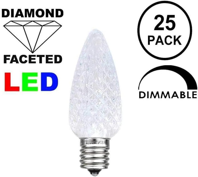 Novelty Lights 25PK C7 LED Faceted Ultra Bright Dimmable Outdoor Christmas Light Replacement Bulbs LED Replacement Bulbs, Led Bulbs, Outdoor Light Bulbs String Light Bulbs (Pure White)