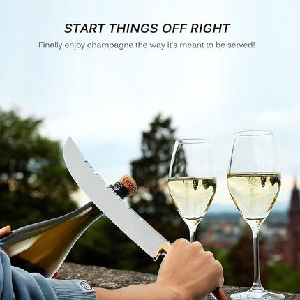 CO-Z Champagne Saber with Box Champagne Knife Wine Opener with Wooden Handle and Gold Accents Stainless Steel Bottle Opener 16.5" Champagne Sword for Wedding Gift Birthday Housewarming Home Bar