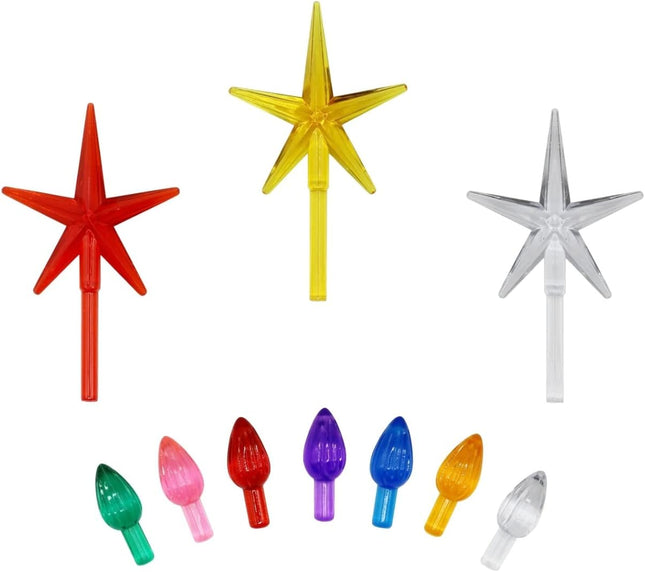 Creative Hobbies Ceramic Christmas Tree Replacement Lights, Medium Twist Light Ornaments, 100 Pc Multi Colors Plus 3 Tree Topper Stars