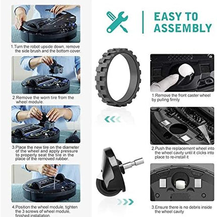 Front Caster Ball Wheel & Drive Wheel Tires Compatible With Irobot Roomba S Series S9 9150 S9+ S9 Plus 9550 Robot Vacuum Cleaner Accessories Parts Front Wheel& 4 Tire