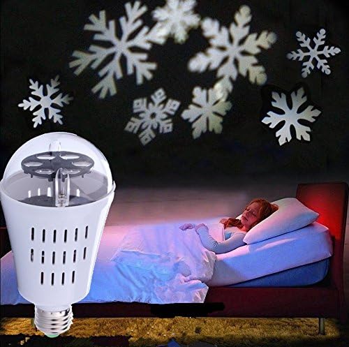 SPEVERT Snowflake Auto Rotating Led Lights Christmas Lights Moving LED Lamp E27 Base 4W Crystal Ball Stage Light for Birthday, Holiday, Wedding, Party, Christmas Decor - White